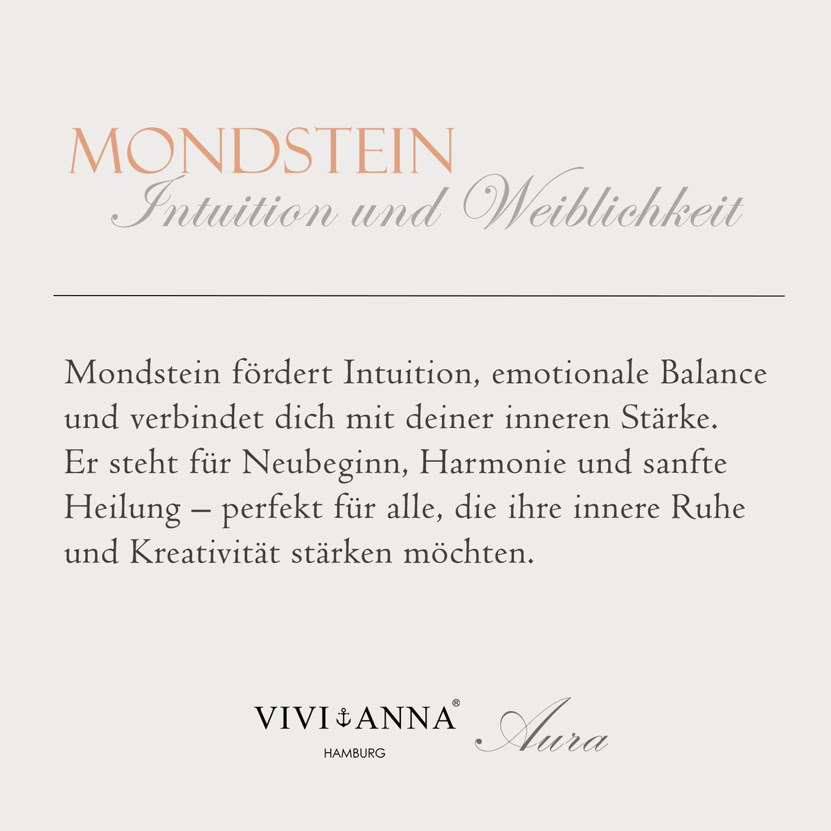 Infokarte zum Mondstein mit Beschreibung der Bedeutung des Edelsteins