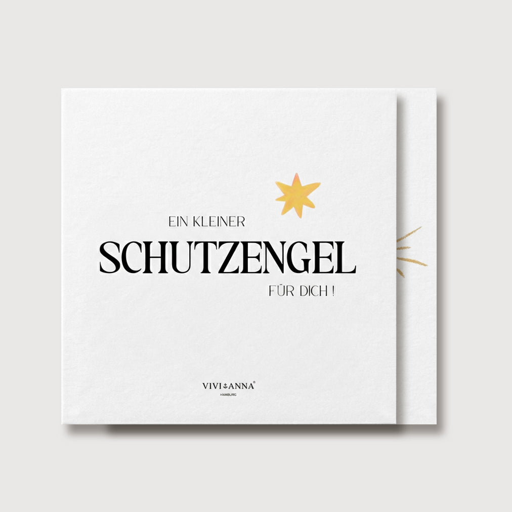 Grußkarte Schutzengel – Vorderseite mit Stern-Motiv und Umschlag im Hintergrund