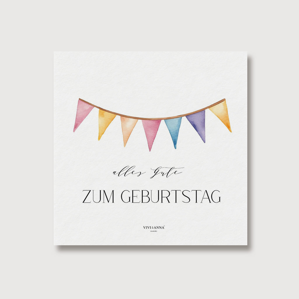 Geburtstagskarte 'Alles Gute zum Geburtstag' mit bunter Wimpelkette-Illustration