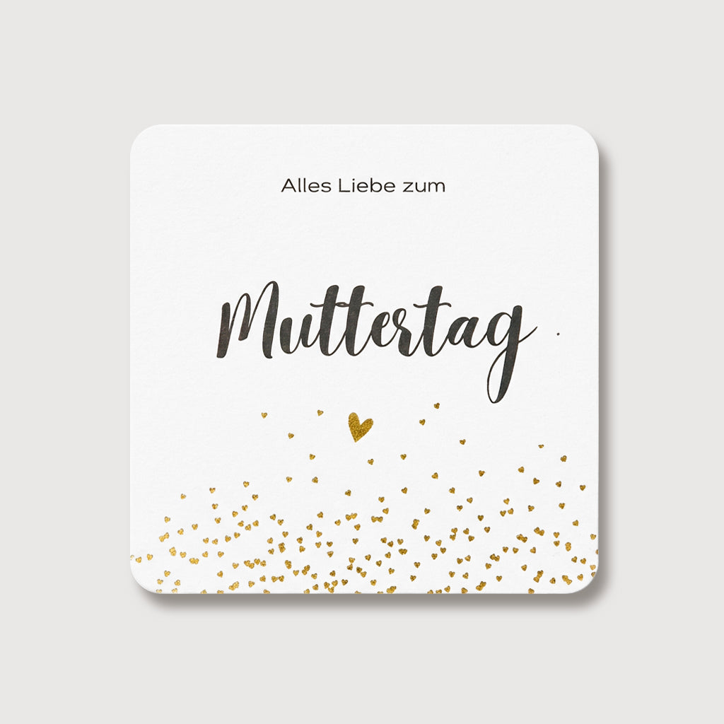 Grußkarte für Mama „Alles Liebe zum Muttertag“ mit goldenem Herz-Konfetti am unteren Rand