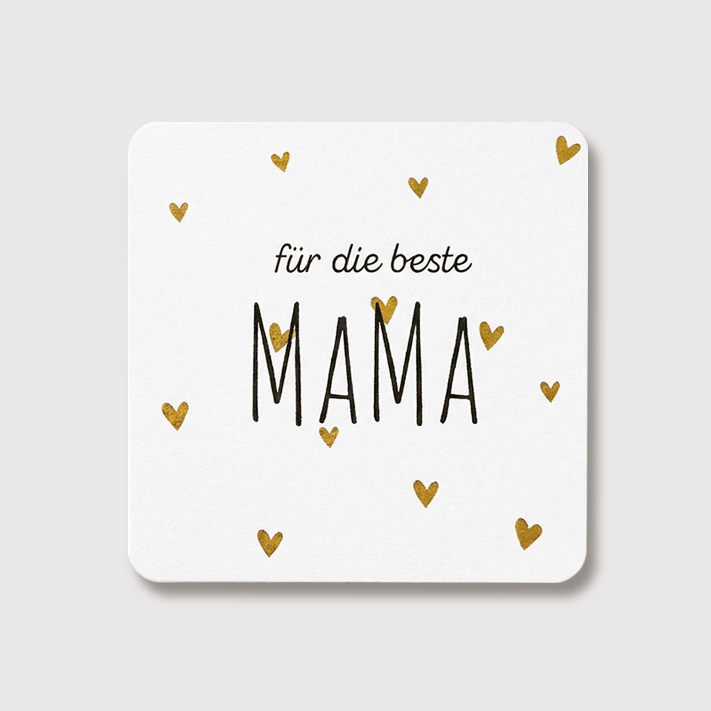 Grußkarte für Mama „für die beste Mama“ in Schwarz mit verstreuten goldenen Herzen