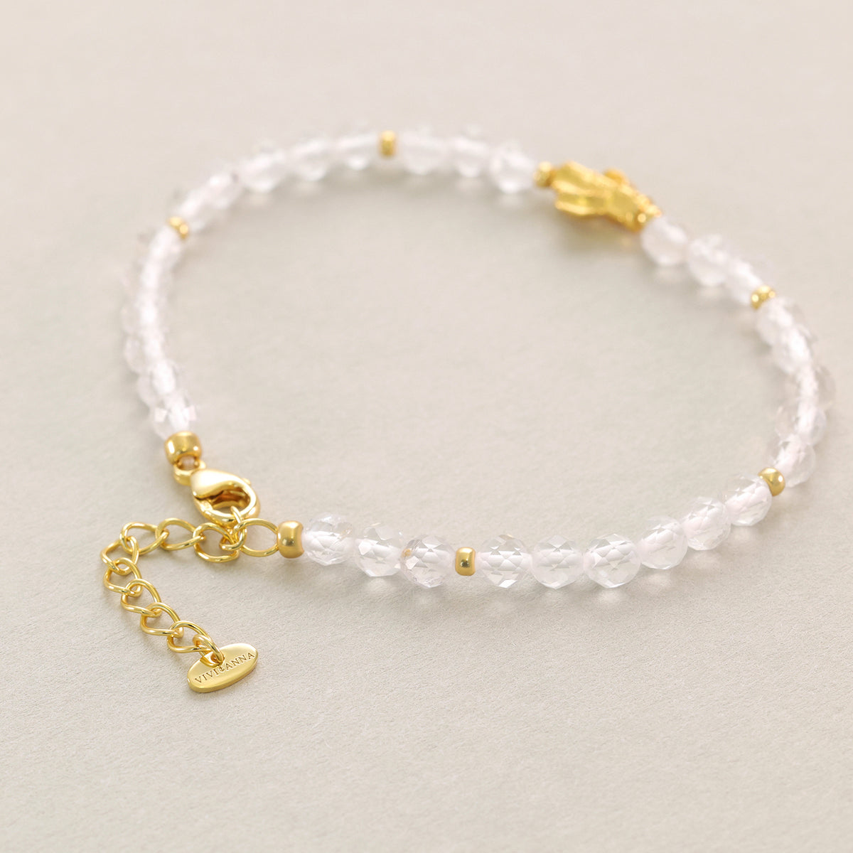 Bergkristall Armband mit Kaktus-Anhänger und Verschluss, Detailansicht