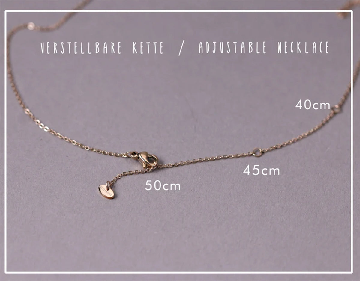 Größentabelle der verstellbaren Kette – Längen 40, 45 und 50 cm mit Verlängerungskette