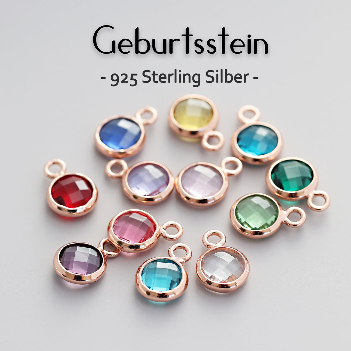 Geburtsstein-Anhänger 925 Sterling Silber in Roségold – zwölf Farbvarianten im Überblick