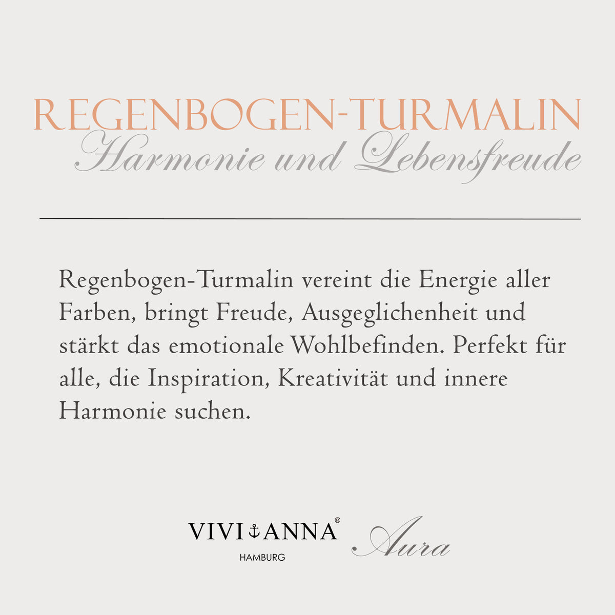 Infokarte zum Regenbogen-Turmalin mit Beschreibung der Bedeutung des Edelsteins