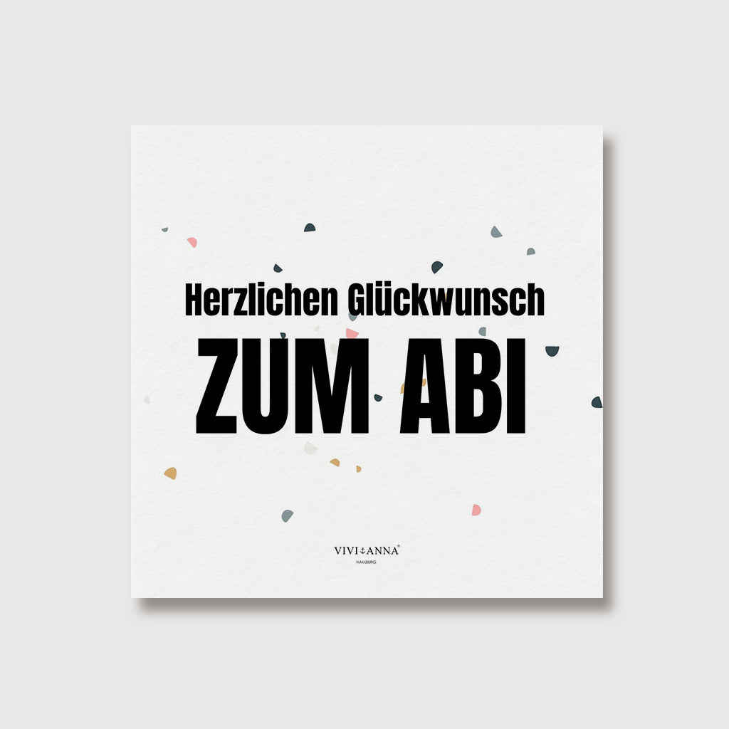 Grußkarte zum Abitur mit Konfetti-Design – Frontalansicht der Karte flach liegend