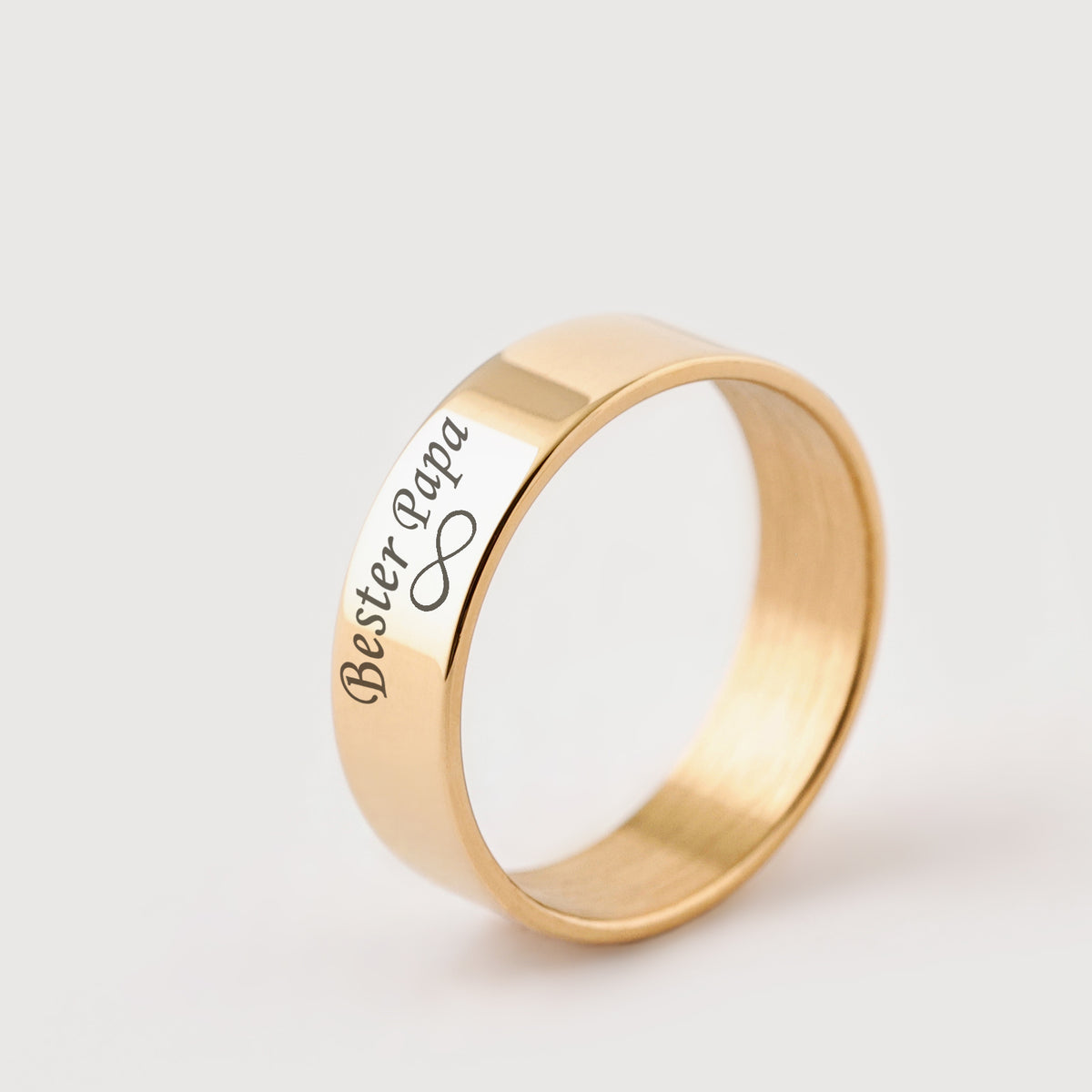 Personalisierter Herren Namensring mit Gravur in Gold, Gravur 'Bester Papa' mit Unendlichkeitszeichen