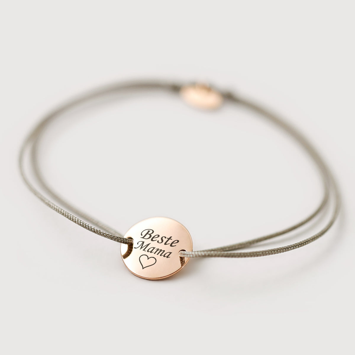 Nylon Unisex Armband mit Gravur in Taupe, roségoldenes Plättchen mit Beste Mama und Herz