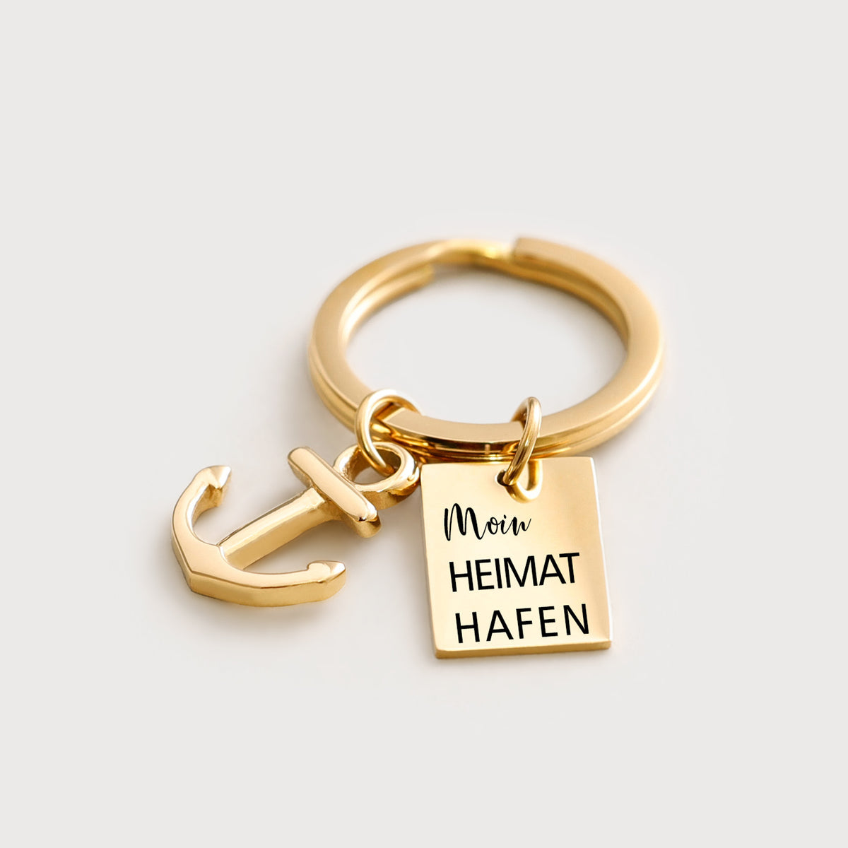 Anker Schlüsselring Heimathafen – Schlüsselanhänger in Gold mit Anker und Gravur Moin Heimat Hafen