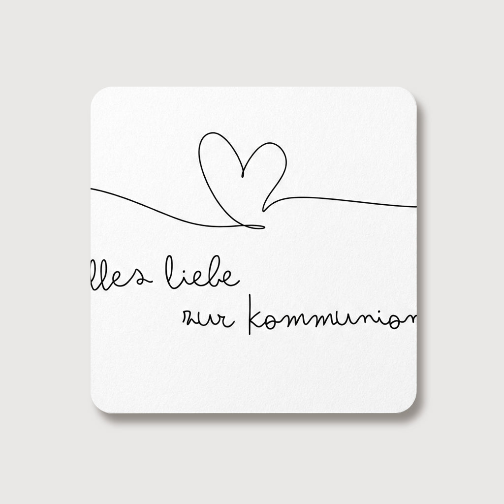 Grußkarte zur Kommunion mit Herz-Liniengrafik und handschriftlichem Text 'Alles Liebe zur Kommunion'