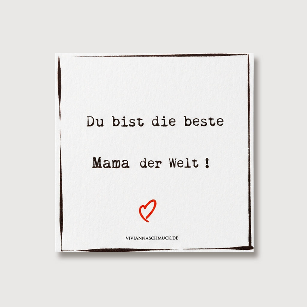 Grußkarte für Mama mit schwarzem Rahmen, Spruch „Du bist die beste Mama der Welt!“ und rotem Herz